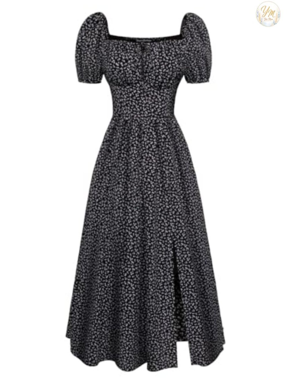 Summer Floral Midi Dress with Pockets Slit Corset Square Neck
